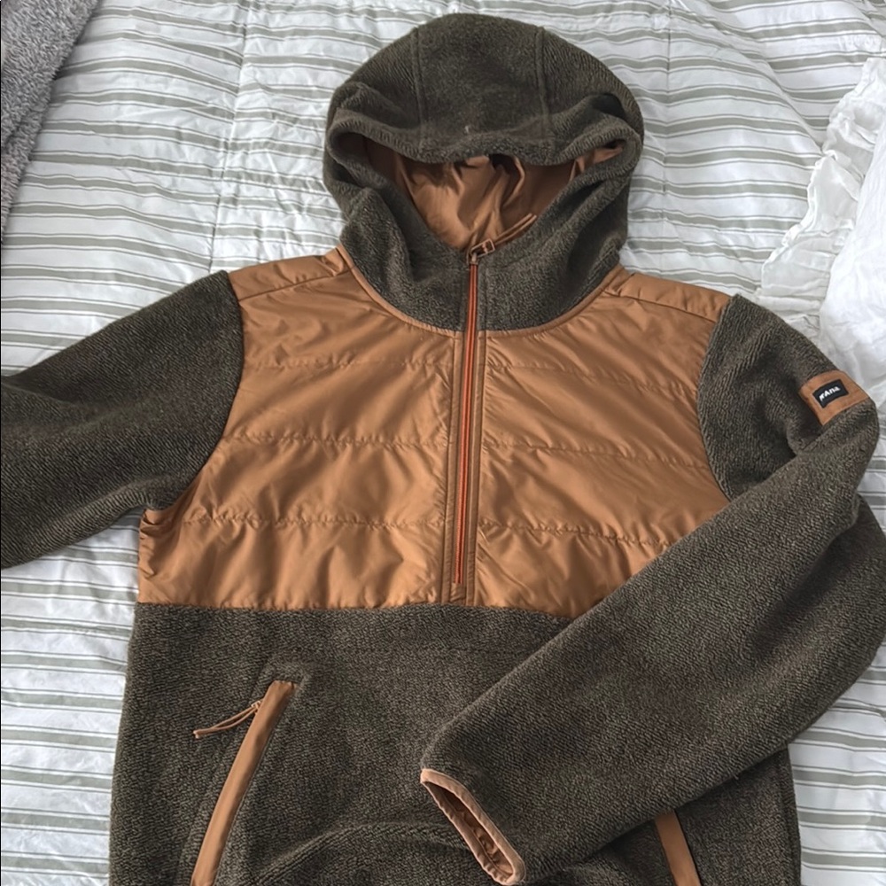 Prana PrimaLoft Olive and Tan Hooded Jacket
